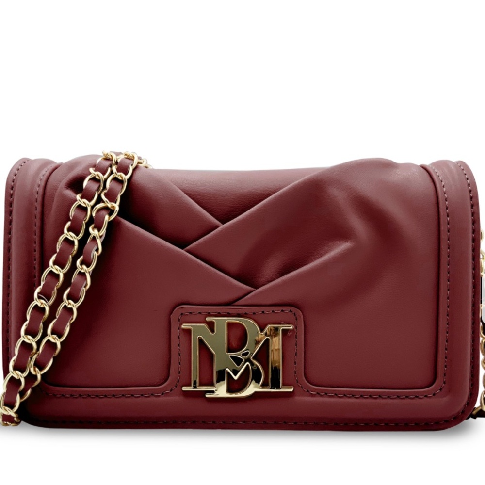 Badgley Mischka small pleaded Crossbody Bag plum vegan leather NWT